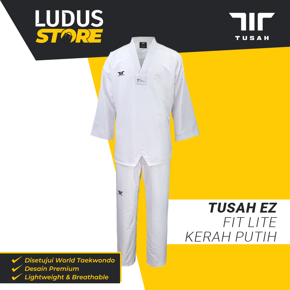 Tusah EZ Fit Lite White V-Neck Dobok Seragam Taekwondo