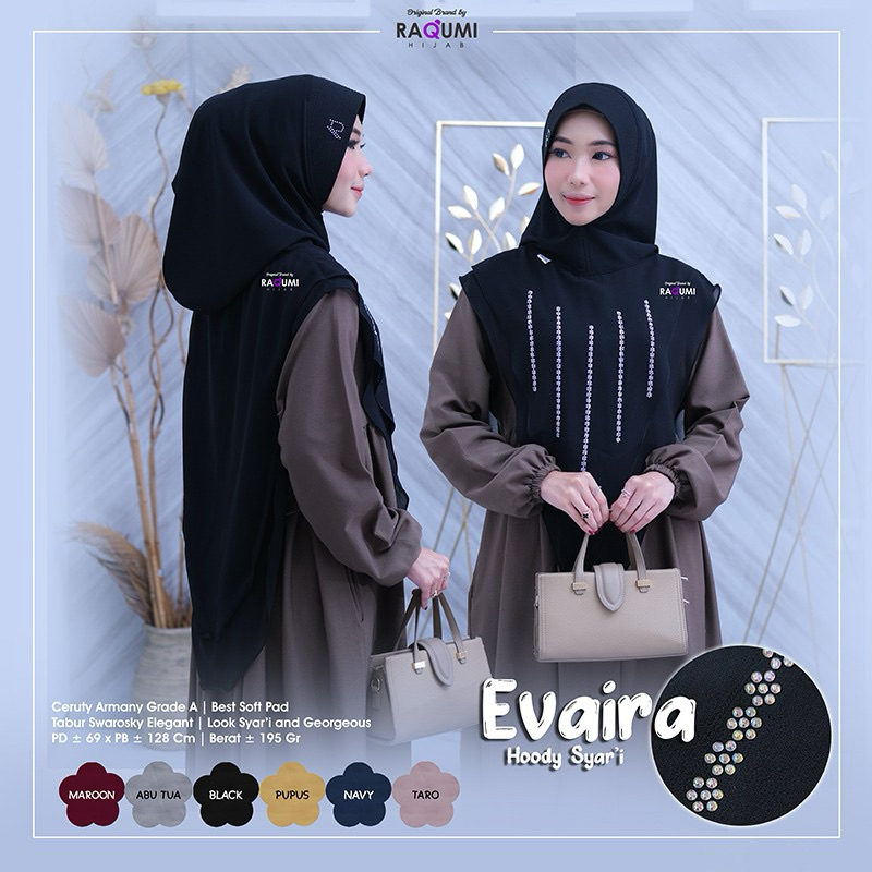 EVAIRA HOODY SYARI BRAND ORI BY RAQUMI // KHIMAR HOODY // KHIMAR CERUTY // KHIMAR INSTAN // KHIMAR B