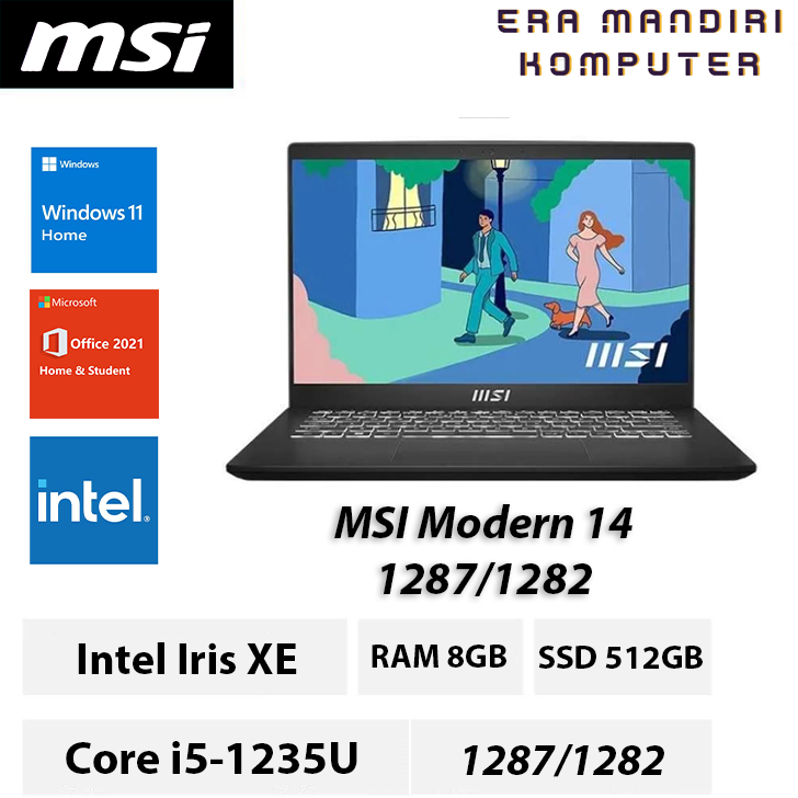 Laptop MSI Modern 14 1287/1282 Core i5-1235U, 8/16GB, 512GB, Iris XE, WIN 11, OHS, 14” FHD IPS