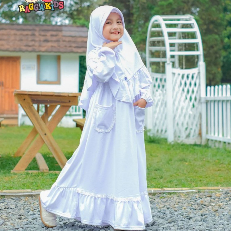 Gamis anak perempuan putih usia 12 tahun 10 tahun 5 tahun gamis manasik haji baju busana muslim anak