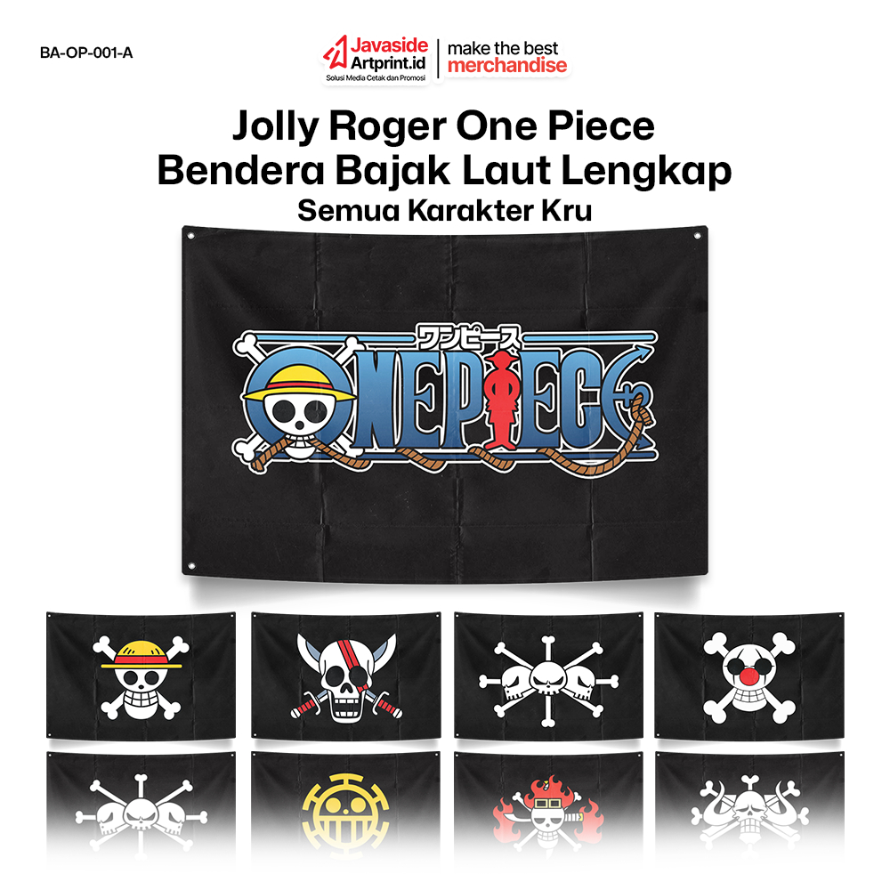 BENDERA ONE PIECE - BENDERA LOGO BAJAK LAUT ANIME - JOLLY ROGER ALL PIRATES  - JAVASIDE ARTPRINT