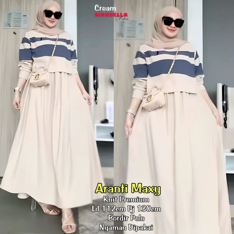 Aranti Maxy Baju Gamis Motif Garis Garis Ld110 Kaos Knit Premium Cantik Tebal Gamila Maxy