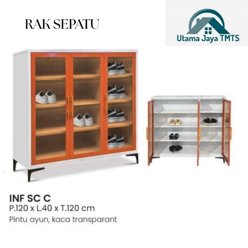 Rak sepatu dengan pintu kayu // Rak sepatu kaca transparan