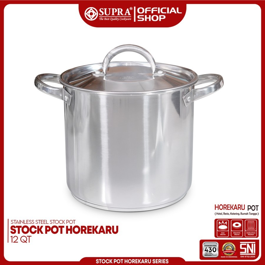 Stok Pot Stainless Supra Panci Horekaru Full Stainless Double Bottom Impact Panci + Tutup Stainless