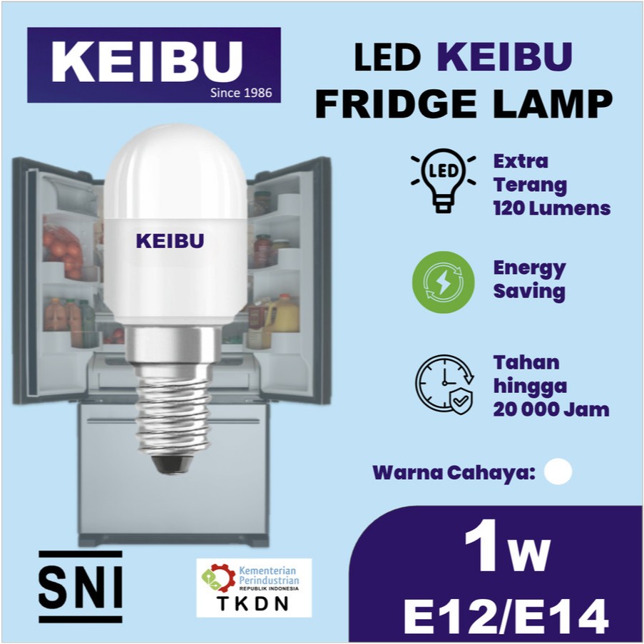 Lampu KEIBU Kulkas LED 1watt (1W) Cahaya Putih. E14 & E12.