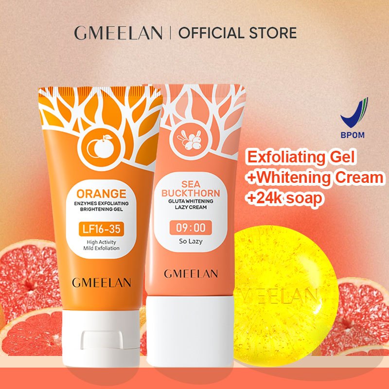 GMEELAN Orange Exfoliating Gel50g+Day Cream Whitening Lazy Cream30g+Essential Oil Soap100g