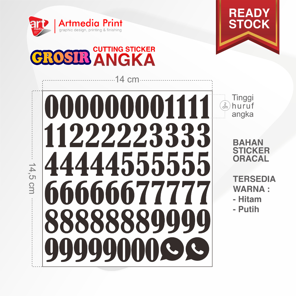 

STICKER CUTTING ANGKA | Tinggi 2cm Per Angkanya | Bahan Oracal 651