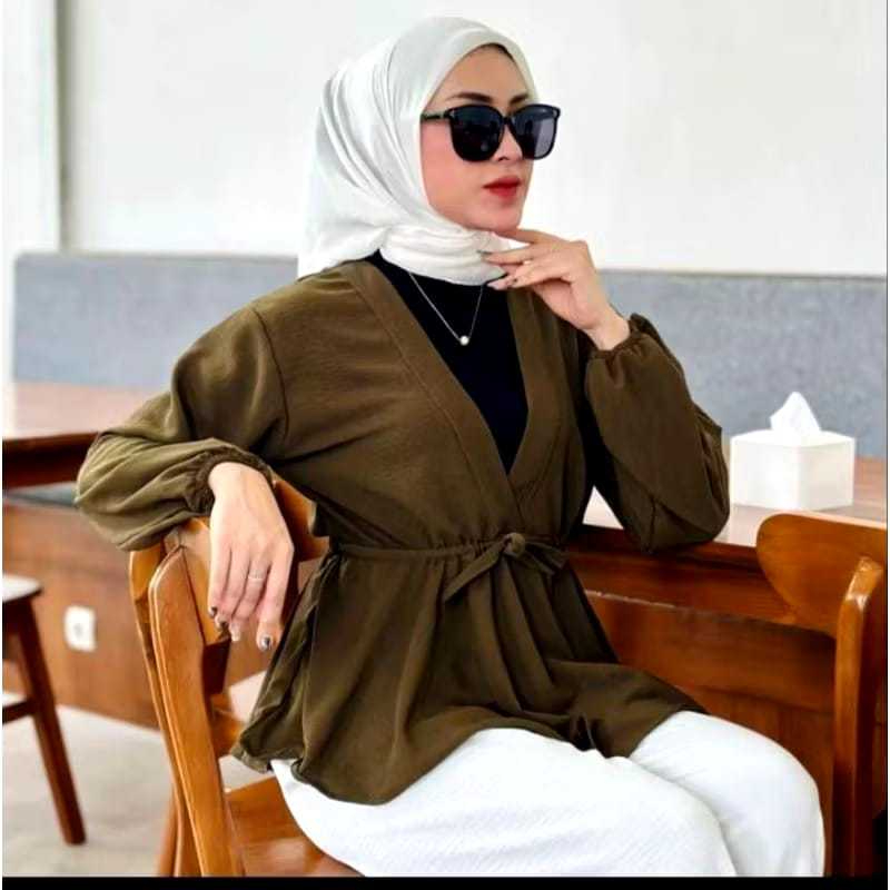 Garansi Baju Atasan Wanita Blouse Serut Pinggang Tangan Balon Karet / Blouse Karet Pinggang