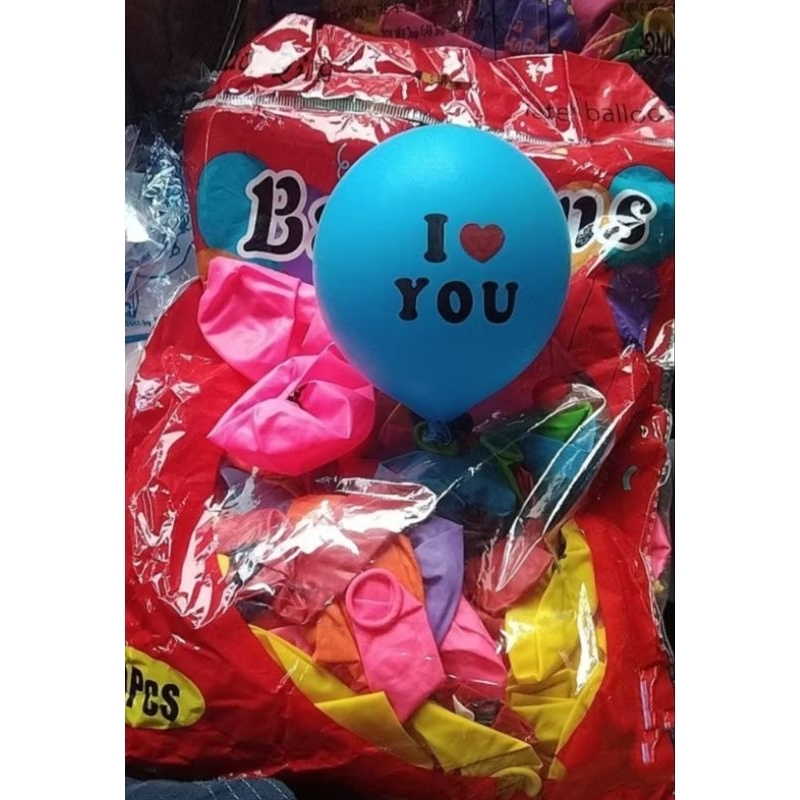 100 Pcs Balon LOVE Warna Campur  Balon Motif  isi 100 Balon Motif Tulisan I Love You / Balon Motif