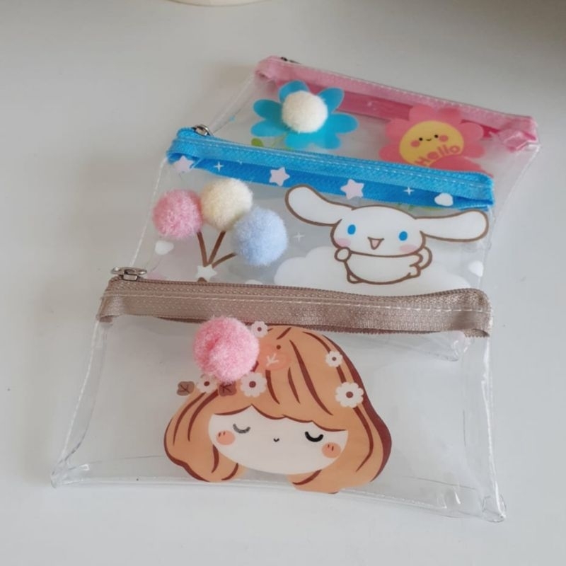 Dompet Koin Mika Transparant Pompom/Dompet Koin Lucu