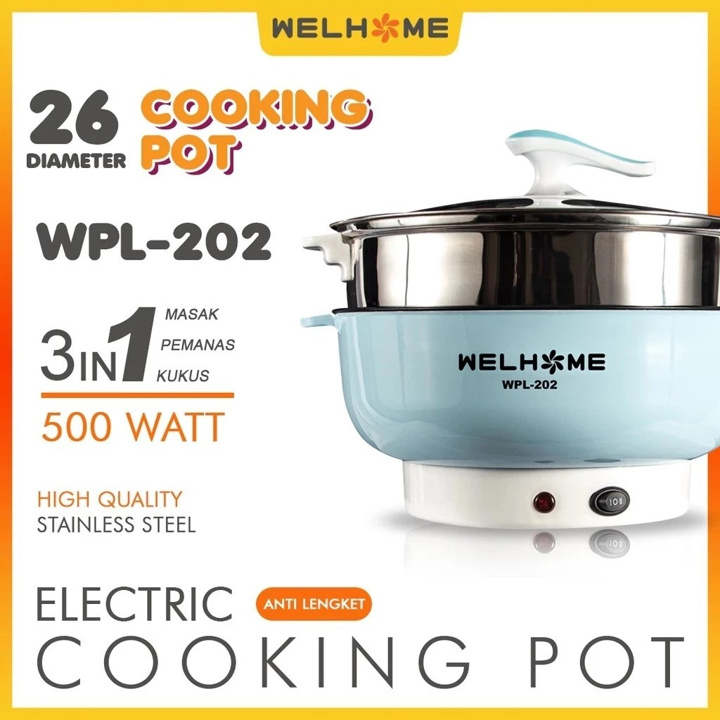 PANCI LISTRIK WELHOME WKC-202 panci elektrik jumbo panci serbaguna listrik panci teflon listrik