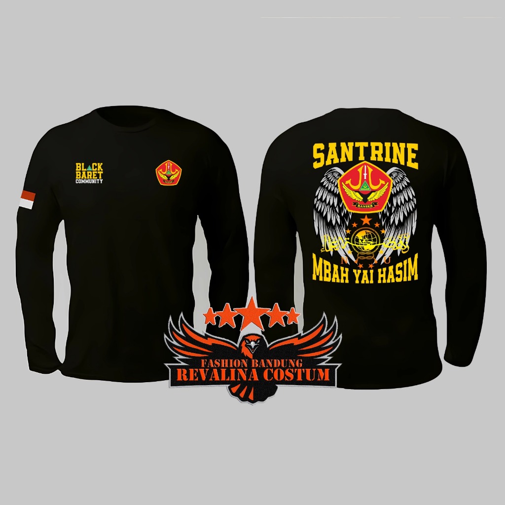 KAOS ATASAN SANTRINE MBAH HASIM / T-SHIRT BANSER KEREN / ANSOR / NU LENGAN PANJANG WARNA HITAM