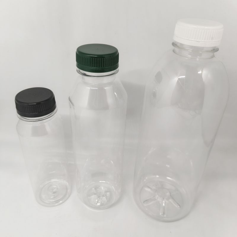 Botol plastik Kale 250ml/500ml/1000ml PET Bening , Tutup Warna Hitam Putih / Botol minuman / Botol J
