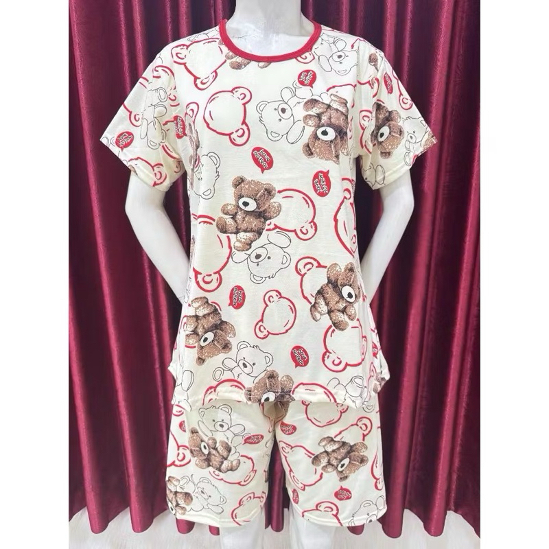 Stelan BKH lucky bear kaos tebal halus 3warna - Set baju tidur babydoll