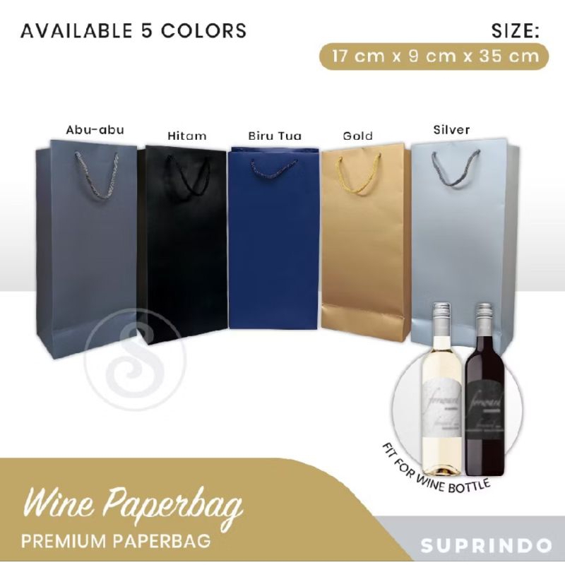 

Premium Paper Bag Wine Kualitas Tebal Uk. 17x9x35 Cm