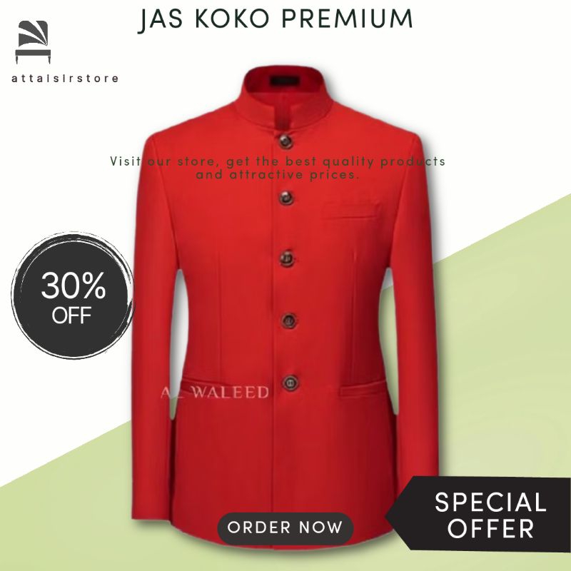 Jas Koko Pria Premium Merah Jasko Mandarin / Jas Koko Mandarin / Jasko Santri / Jasko Pria / Jasko P