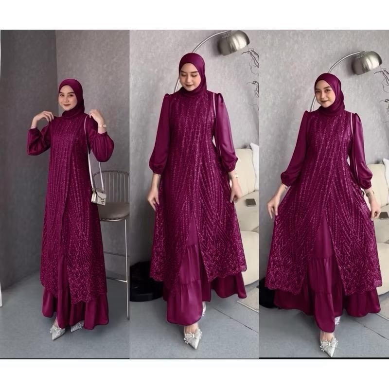 RJ3 MAXI OLIVIA GAMIS SATIN TILLE MUTIARA GAMIS KONDANGAN GAMIS MEWAH GAMIS DRESS PESTA