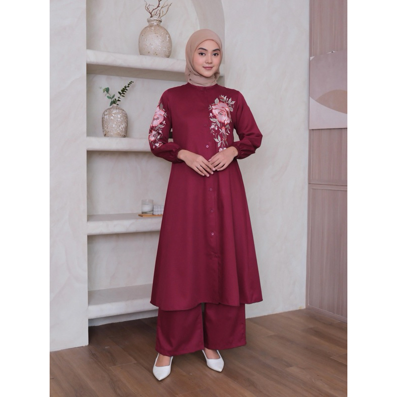 SETELAN TUNIK CELANA BORDIR TOYOBO IMPORT | SETCEL WANITA BORDIR BUNGA IMA TOYOBO PREMIUM