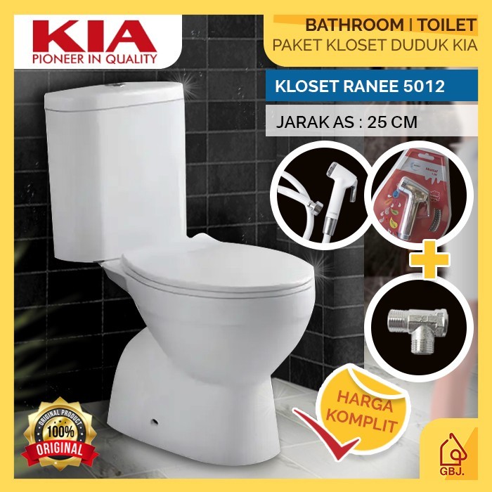 SET KLOSET DUDUK KIA RANEE 012 KOMPLIT AS 25 CM KOMPLIT DUAL FLUSH SOFT CLOSING + JET SHOWER + TEE /