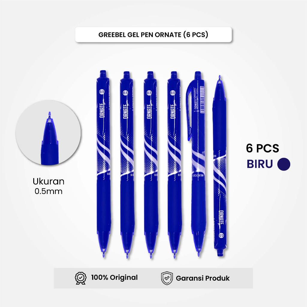 

GREEBEL Gel Pen Pulpen Pena Ornate GP-505 0.5 Biru (6PCS/SET) / Pulpen Gel Murah Grosir