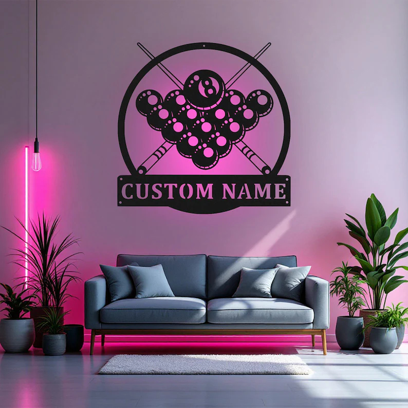 LAMPU HIAS DEKORASI KEREN MOTIF BILLIARD Sign With LED