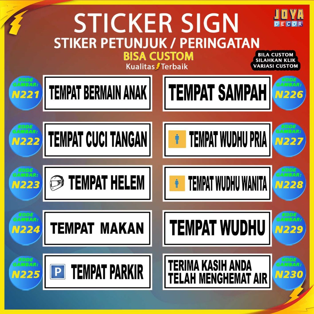 

Sticker Stiker Petunjuk Warning Pengumuman tempat wudhu tempat parkir toilet pengunjung tidak melayani kasbon N221