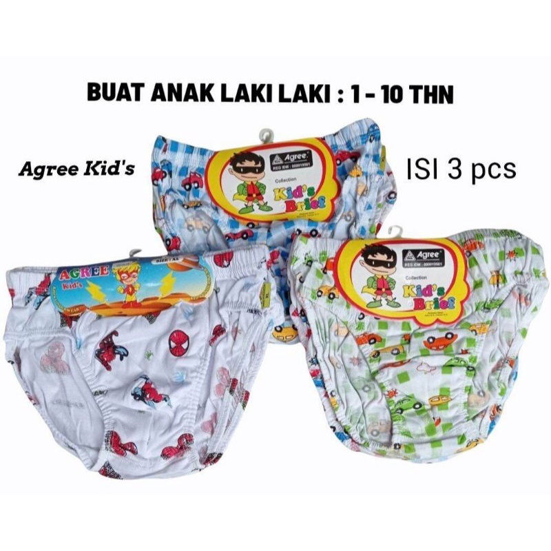 AGREE KIDS ORIGINAL/ 3 PCS CELANA DALAM ANAK LAKI-LAKI WARNA PUTIH