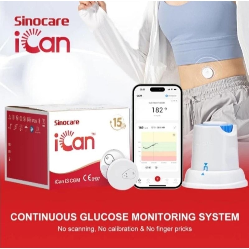 Sinocare iCan i3 Alat Cek Gula Darah Tanpa Tusuk Jarum 15 Hari Berkelanjutan