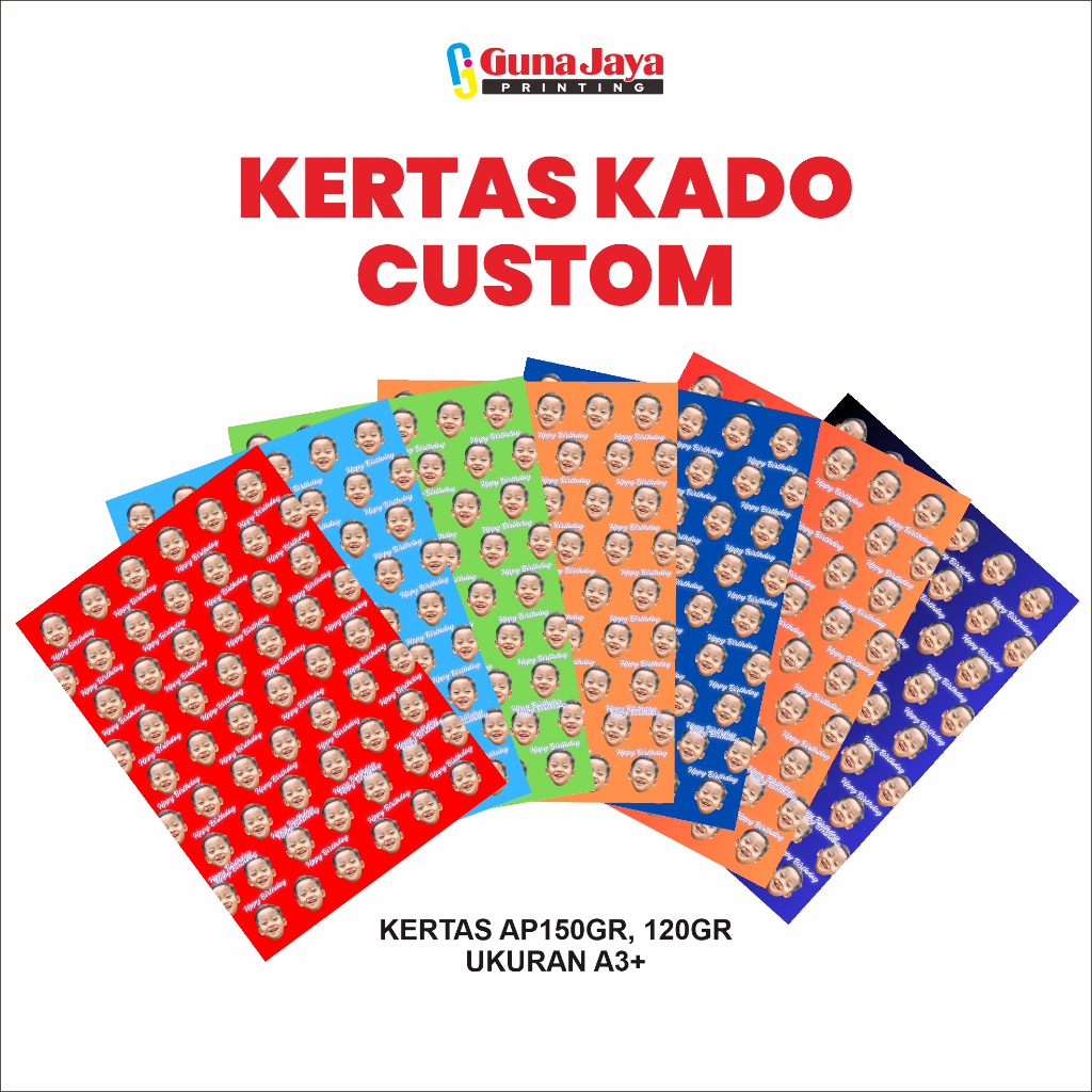 

KERTAS KADO CUSTOM WAJAH MUKA | PEMBUNGKUS KADO | BUNGKUS KADO MURAH