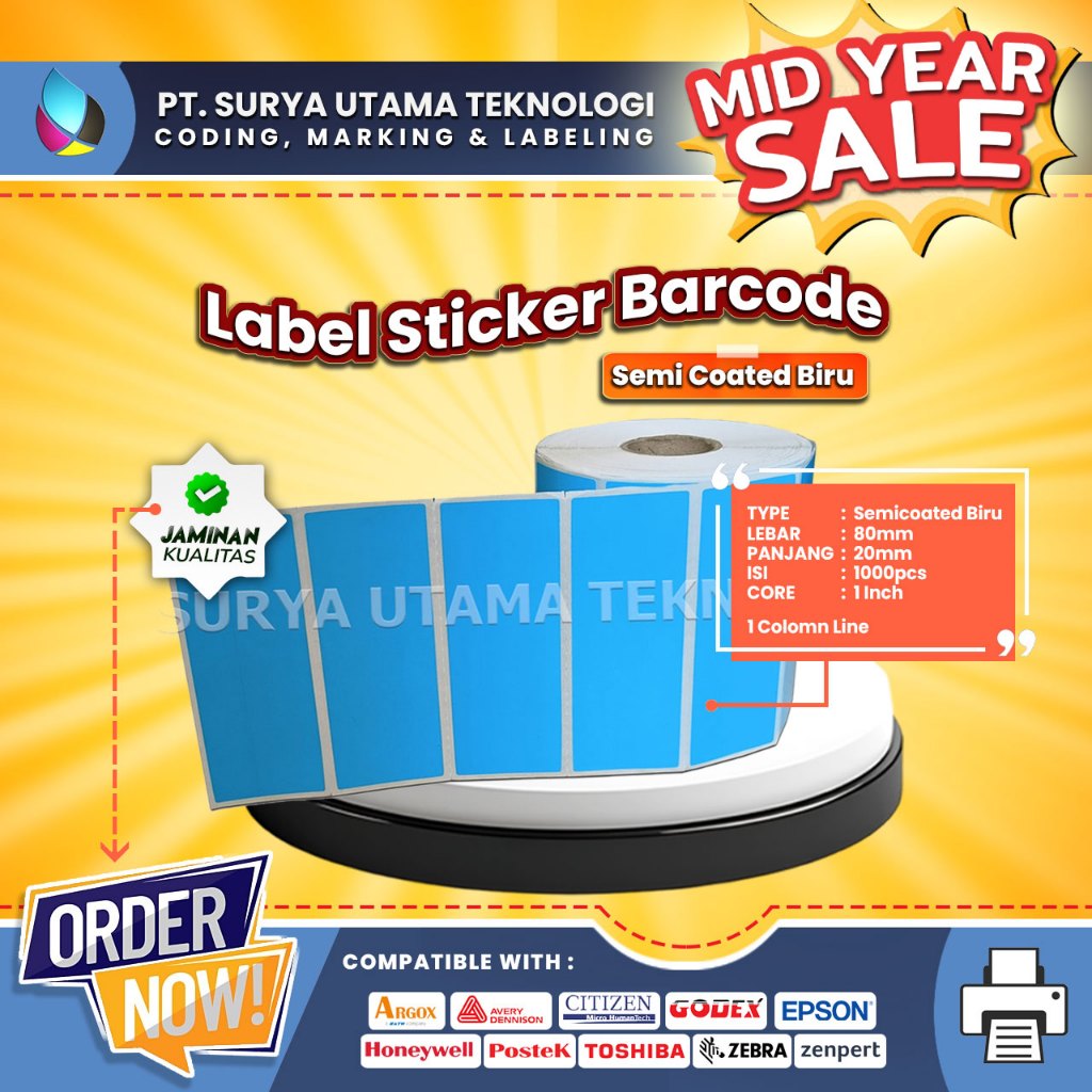 

Label Sticker Barcode Semicoated Biru 80mm X 20mm - Isi 1000 Pcs