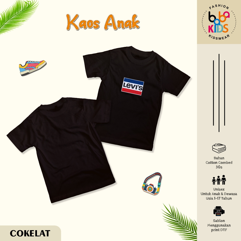 Kaos Anak & Remaja Laki-Laki 1-17 Tahun LEVIS Kotak Cotton Combad 30s Baju Kaos Anak
