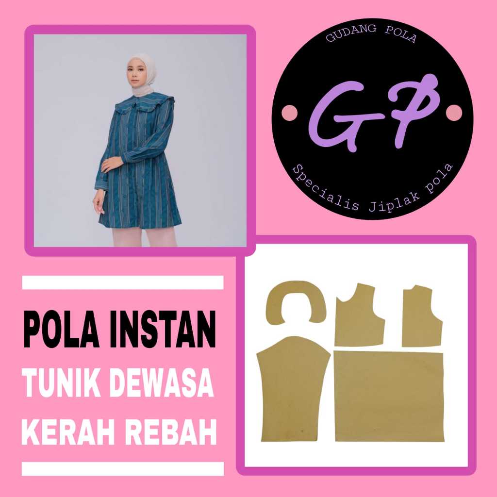 [✓COD] POLA TUNIK DEWASA KERAH REBAH - POLA BAJU WANITA LENGKAP - POLA INSTAN - POLA JIPLAK