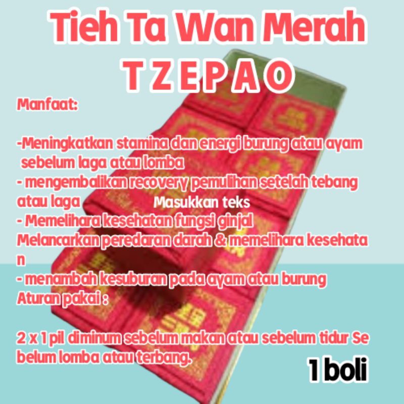 suplemen ayam suplemen Tieh Ta Wan Merah TZEPAO 1 Boli
