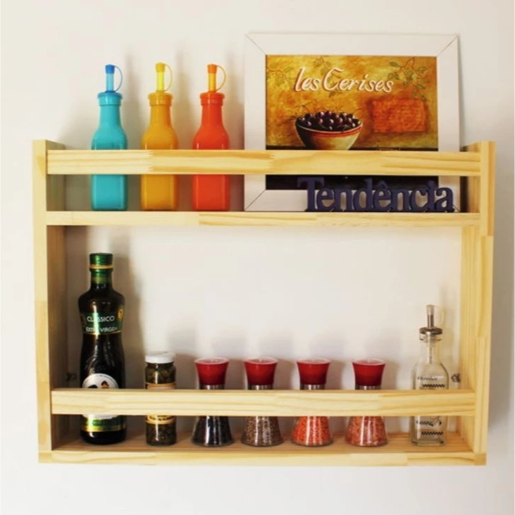 Rack Rak Dapur Kayu Pinus Tempat Botol Kecap Lada Merica Garam Bumbu Masak Serbaguna