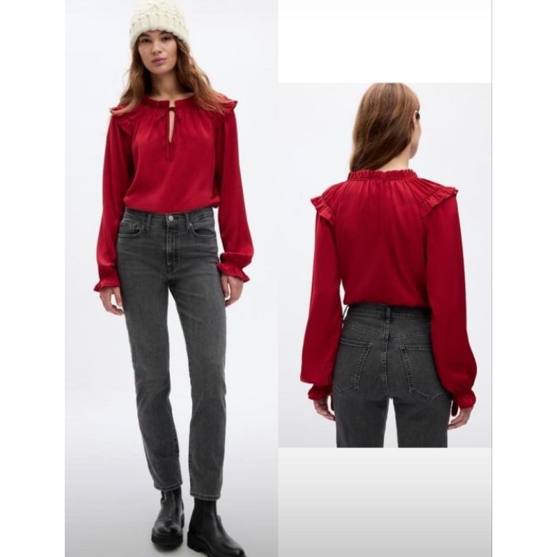 Blouse wanita satin bluz lengan panjang