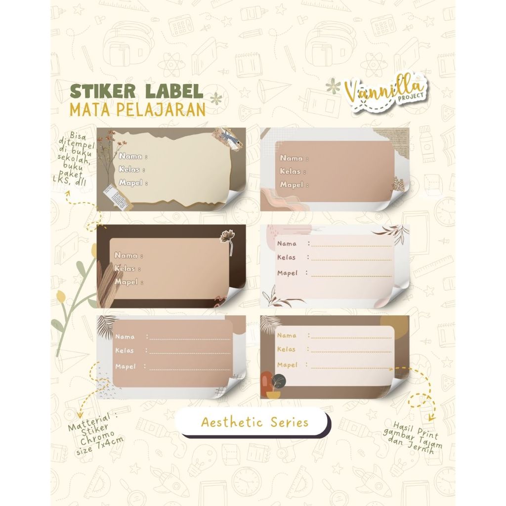

30 PCS STIKER MATA PELAJARAN STIKER LABEL NAMA SEKOLAH AESTHETIC COKLAT