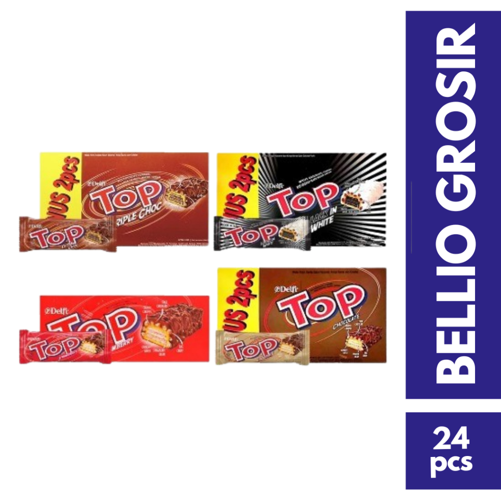 

Wafer Delfi Top Coklat Chocolate Strawberry Black In White Triple Cokelat 24 pcs BOX Kotak