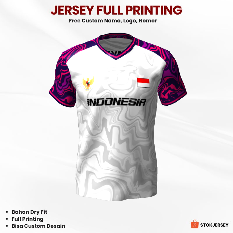 Kaos Jersey Futsal Putih Ungu Pink Motif Abstrak 389 - Jersey Olahraga Custom