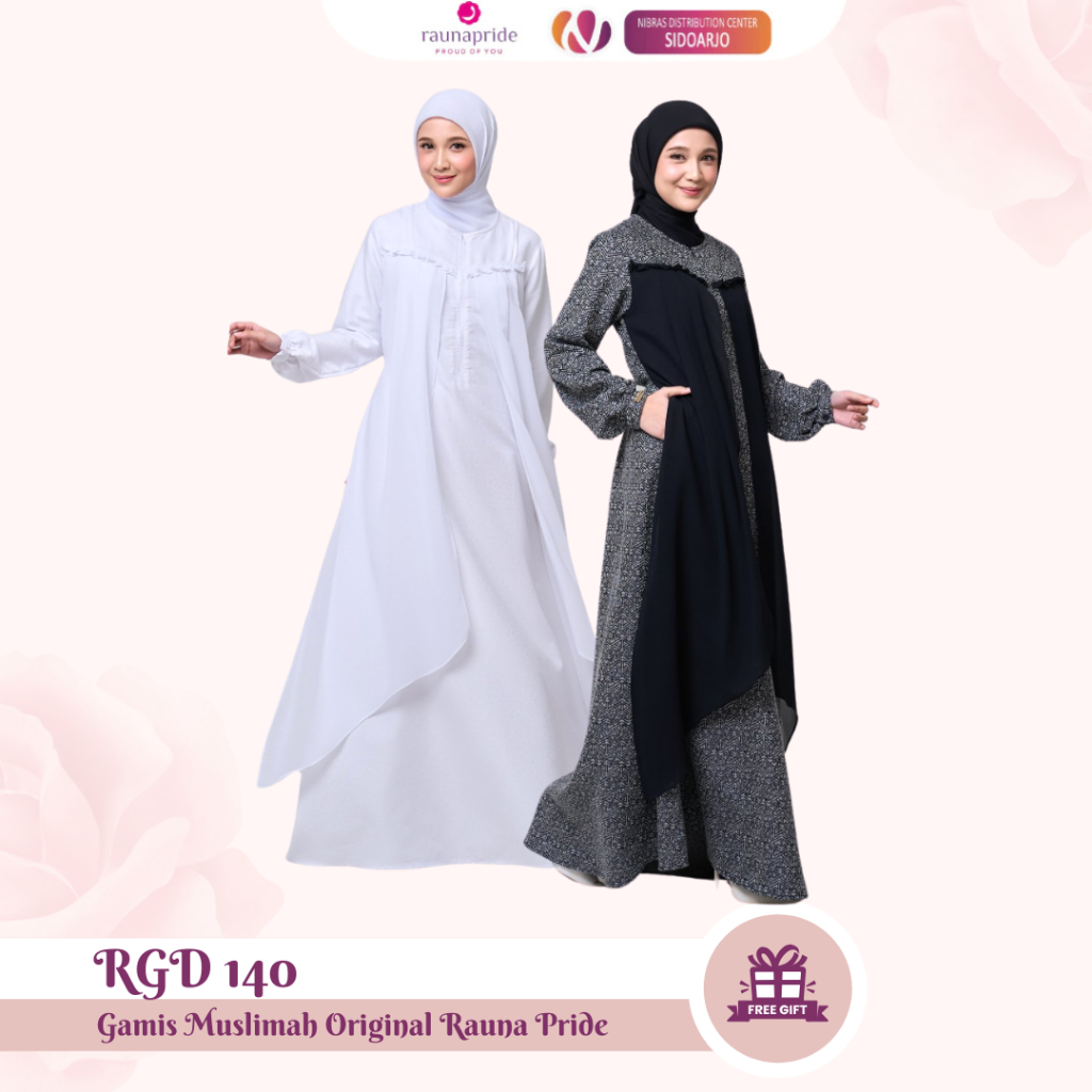 Gamis Putih Wanita Kekinian Long Dress Muslimah Black White Terbaru Rauna Pride RGD 140