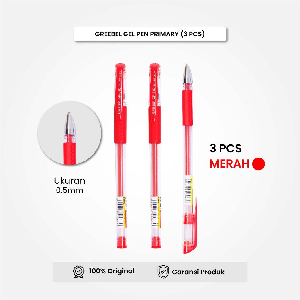 

GREEBEL Gel Pen Pulpen Pena GP-510 Primary Merah 0.5 (3PCS/SET) / Pulpen Gel Murah Grosir