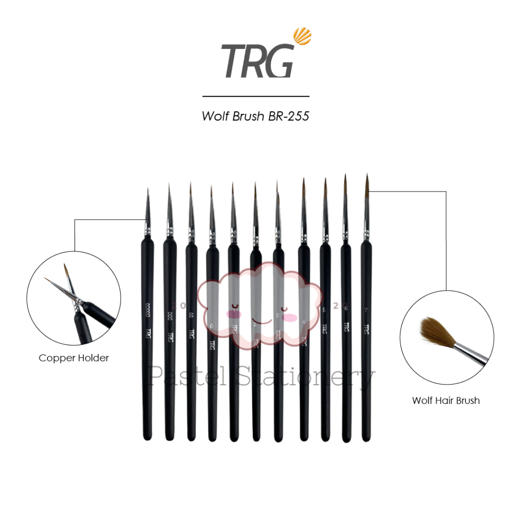 

TRG Kuas Lukis Bulu Serigala Premium Cat Air Minyak Akrilik Poster BR-255 - Professional Watercolor Acrylic Paint Art Wolf Hair Brush Round Pen Type Detail Artist Bristles Painting TRG