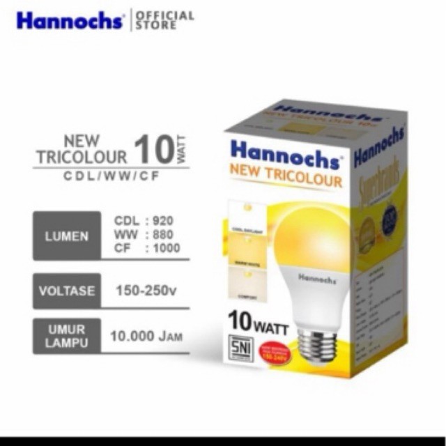 Hannochs Lampu LED Variant Tricolour 10 Watt - Lampu Hannochs 3 warna 10 Watt - TRC