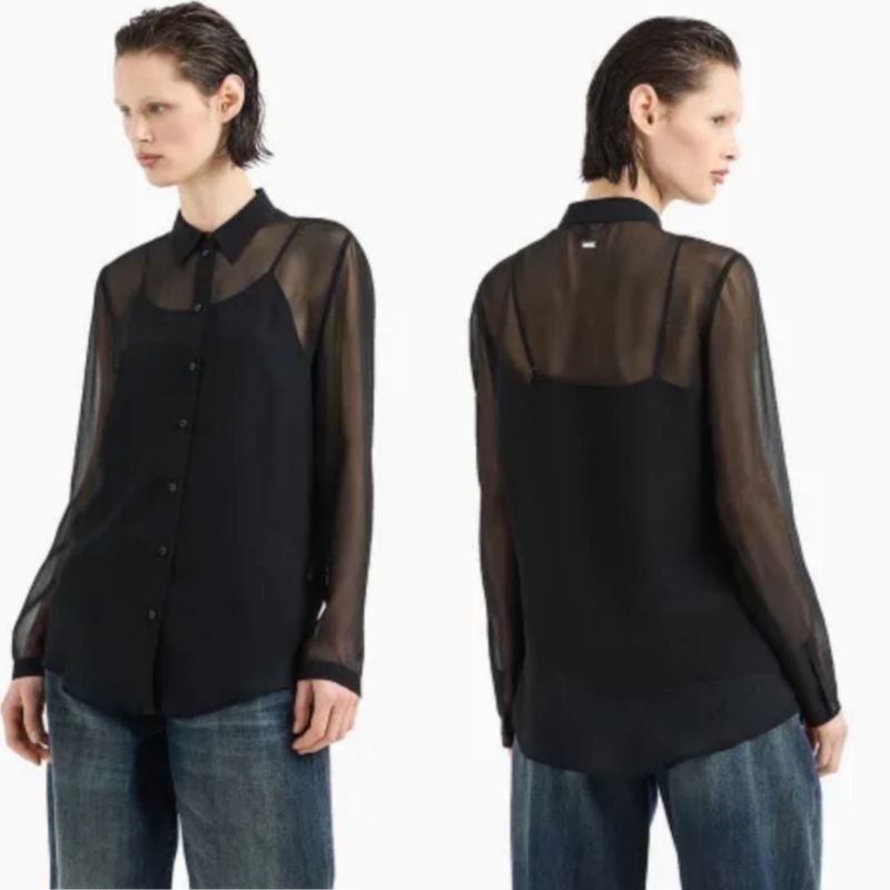 H*M Women's long sleeve black chiffon shirt / Kemeja wanita original branded / Kemeja wanita terbaru