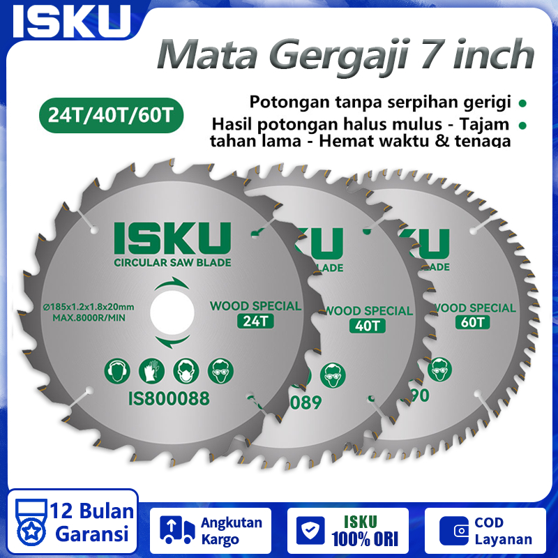 

Kekebaharu_ - ISKU Circular Saw Blade 7" 24/40/60T - Mata Gergaji Kayu & Aluminium