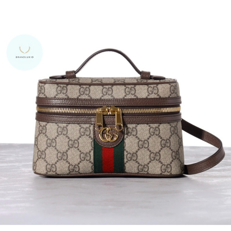 Gucci Super Mini Ophidia Top Handle Shoulder Bag in Beige/Brown GG Supreme Canvas