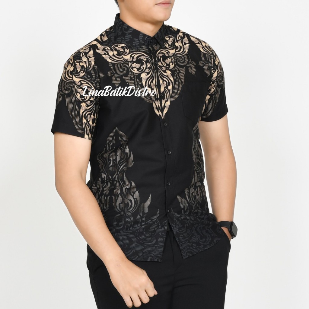 KEMEJA BATIK PRIA SLIM FIT MODERN LENGAN PENDEK MOTIF KEREN FORTUN REMO