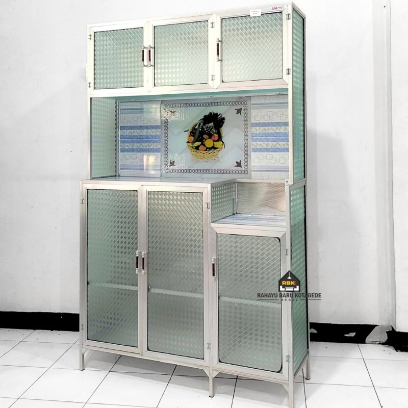Rak Piring Alumunium 3 Pintu Lemari Piring Kaca Jogja