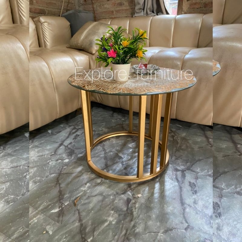 round table / meja tamu / meja besi / meja kaca