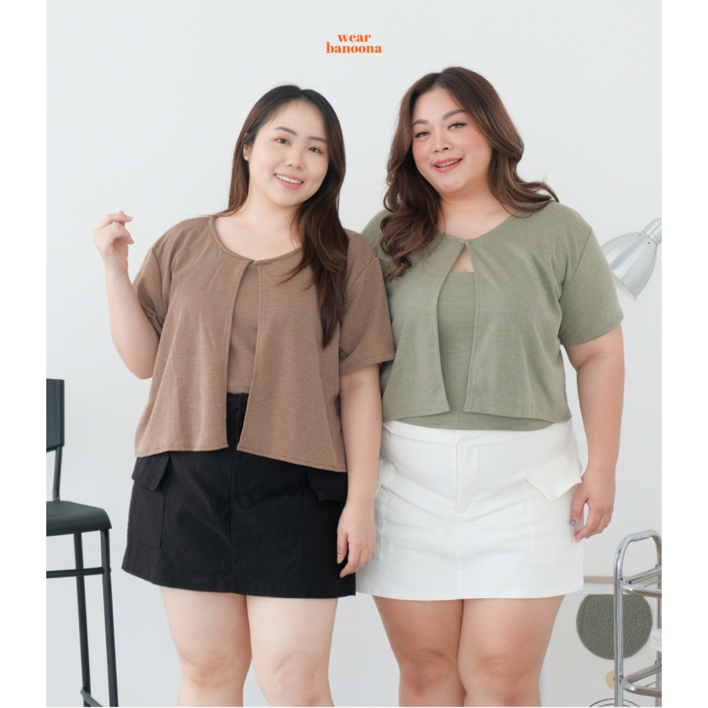 wear.banoona - Huiran Cardigan Top | Set Tanktop dan Outer Lengan Pendek Knitwear Stretch Big Size W