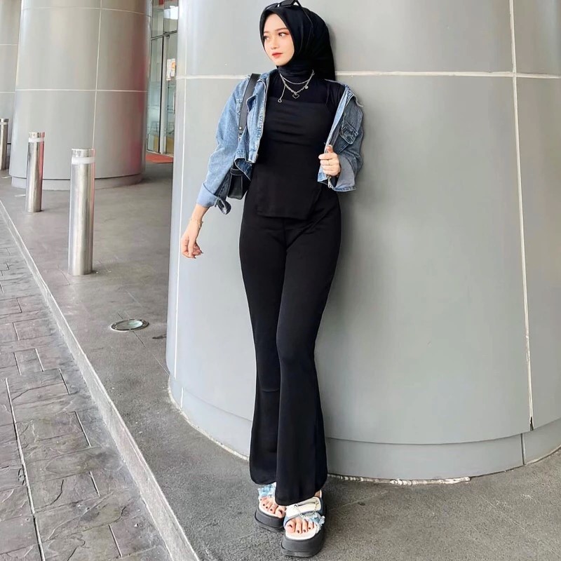 Celana Cutbray Scuba – Celana Flare Pants Cutbray Scuba Pinggang Highwaist - Celana Panjang Kulot Wa